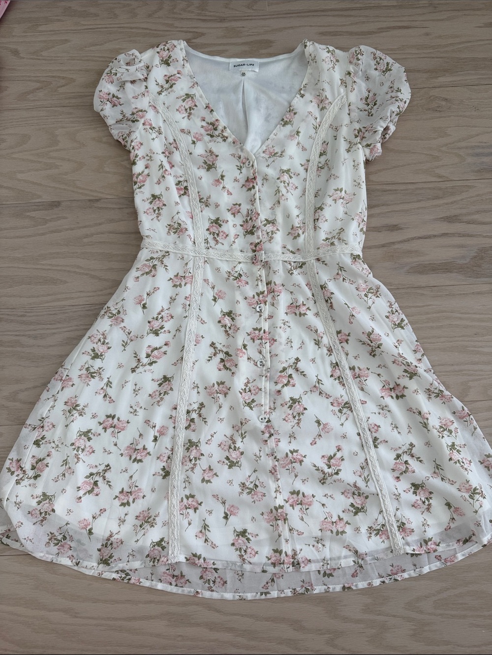 Sugarlips pink floral Button-Front Dress
